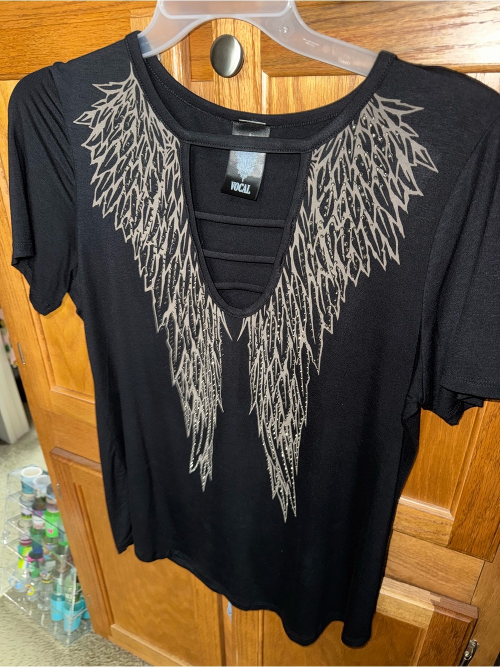 Vocal Black Short-Sleeve Tee with Silver Wing Print